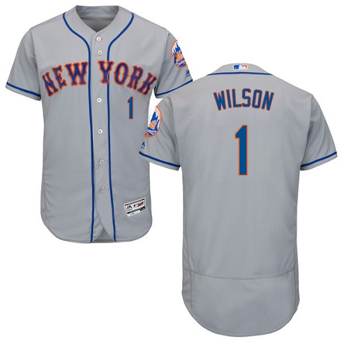 Mets #1 Mookie Wilson Grey Flexbase Authentic Collection Stitched MLB Jersey - Click Image to Close